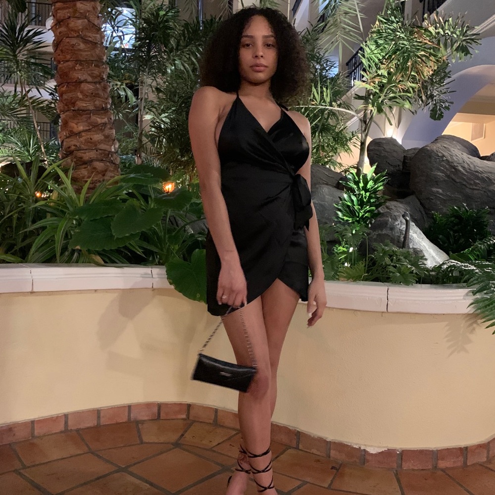 PLT Black Mini Wrap Dress
